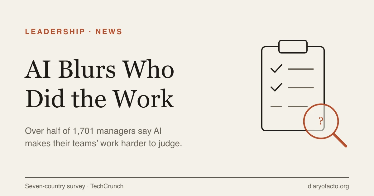 Line-art illustration of a clipboard checklist under a magnifying glass, representing AI performance evaluation becoming harder for managers