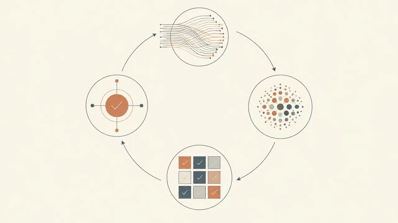 Improvement cycle showing agent execution traces, synthetic test scenarios, and independent evaluation.